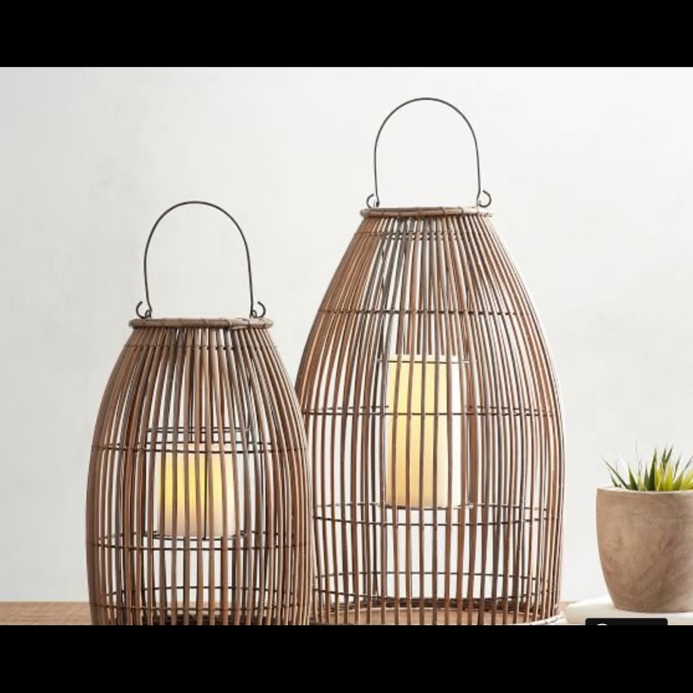 Pottery Barn candle holders, lantern